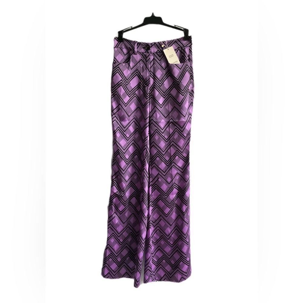 Mango Purple & Black Abstract Flared Pants, XS
